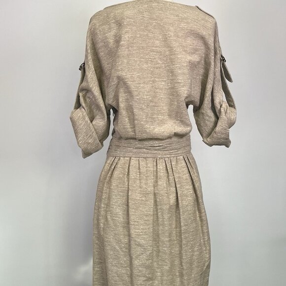 Lela Rose Wool Blend Bateau Neckline A-Line Sheath Knee Length Beige Dress XS - Picture 5 of 9